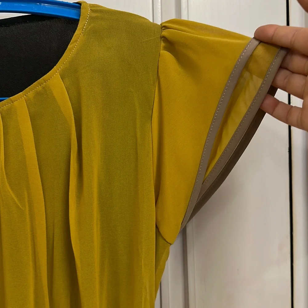 NWT Mustard & Black Lined dress with a double frill hemline & belt! UK L - Picture 8 of 13